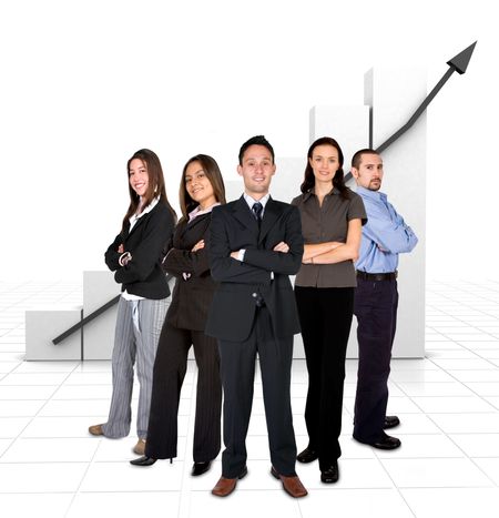 business team in front of a graph over white