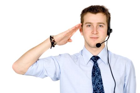 business customer service guy over white - redy to work
