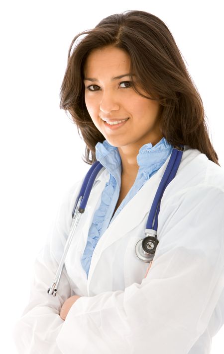 female doctor smiling isolated over a white background