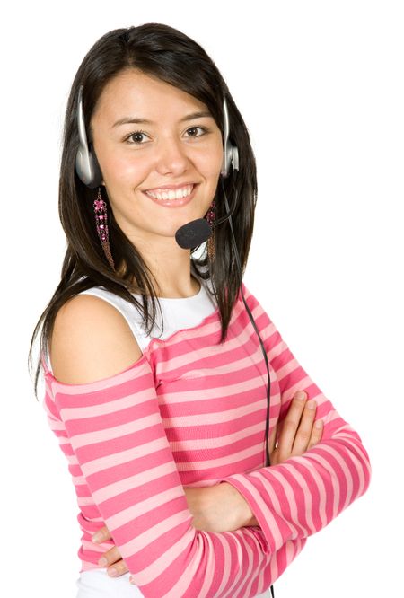 beautiful customer services girl over a white background