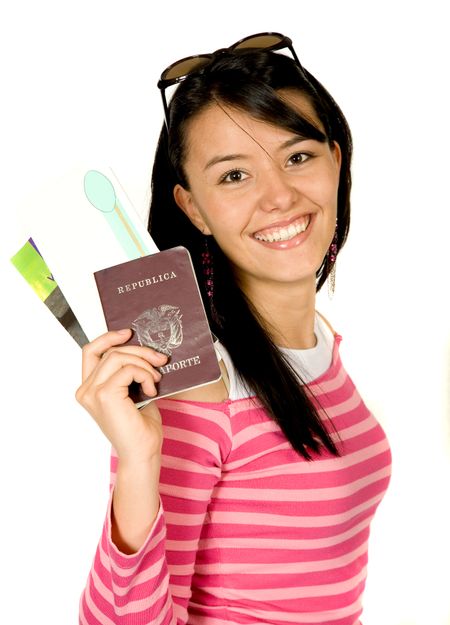 girl going on vacation over a white background