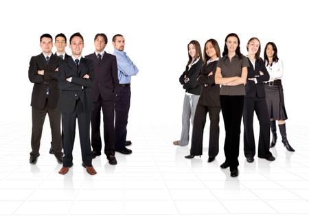 Business teams divided by men and women - reflections on the floor