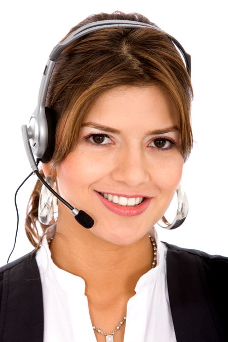business customer support operator woman smiling - isolated