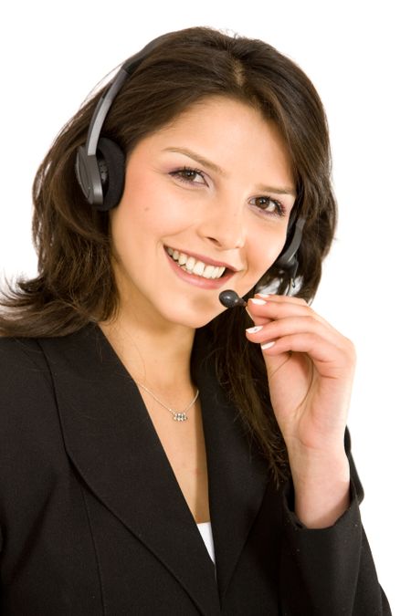 business customer support operator woman smiling - isolated