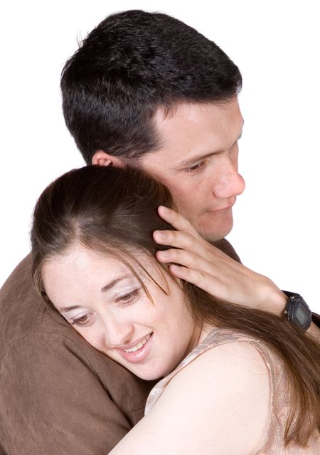 couple hugging - casual over a white background