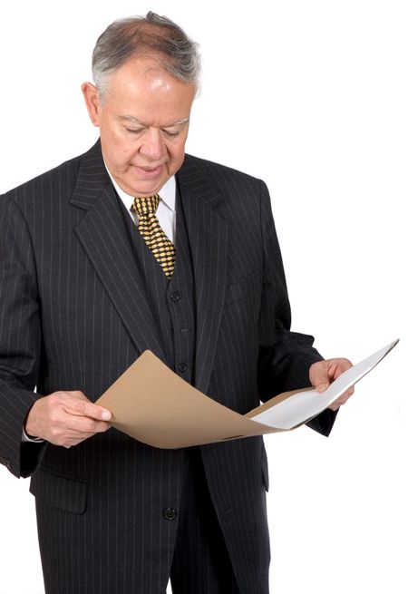 business man with a folder over a white background