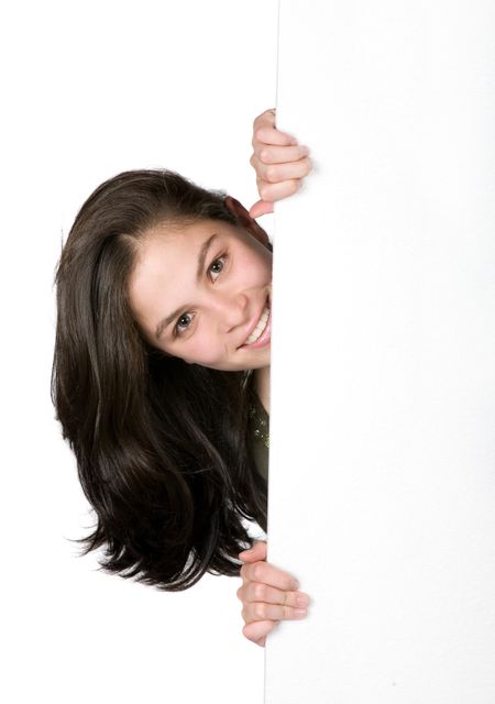 girl appearing on frame over a white background
