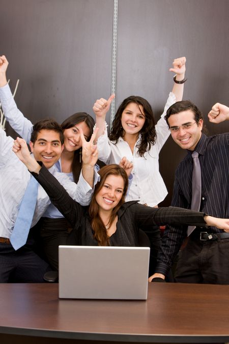 business team full of success online in an office