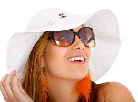 fashion girl portrait with hat - isolated over a white background