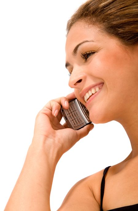 casual woman on the phone - isolated over a white background