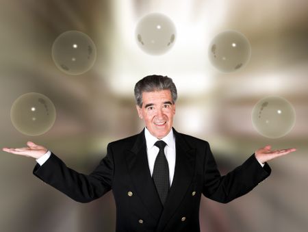 business man with glass bubbles - glass bubbles are good for you to place your own photos or products