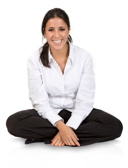 girl sitting on the floor over white with reflection