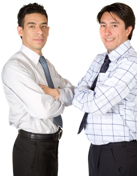 business partners over white with arms crossed