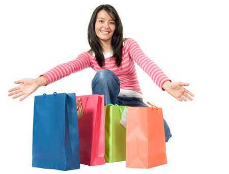 girl with shopping bags over a white background