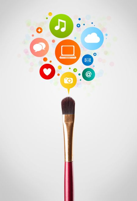Paintbrush close-up with social network icons