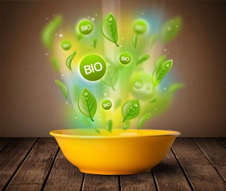 Healthy bio green plate of food on grungy background