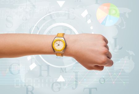 Clocks with world time and finance graph business concept