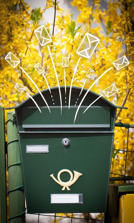 Hand drawn letters and envelopes comming out of a mailbox