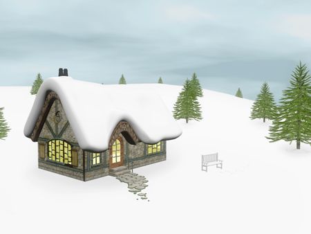 winter landscape illustration - good for christmas card