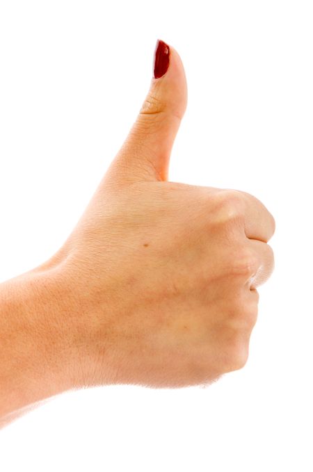 thumbs up hand sign isolated over a white background