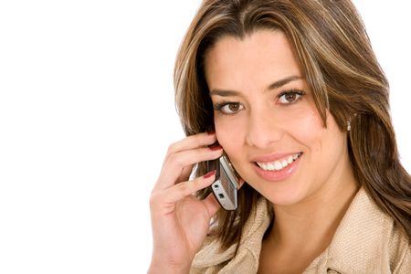 Business woman on the phone isolated over a white background