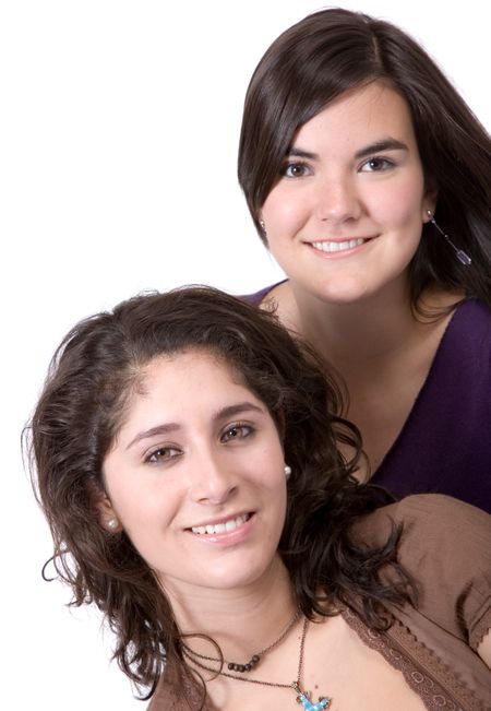 Beautiful girls portrait over a white background