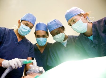 group of surgeon doctors in a hospital