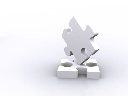 balancing puzzle pieces in 3d over white