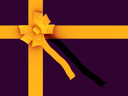 gift in purple with yellow ribbon made in 3d