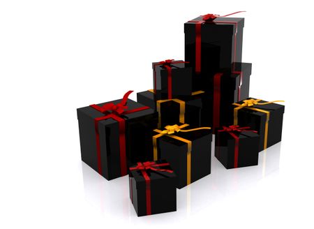 black gifts made in 3d over a white background