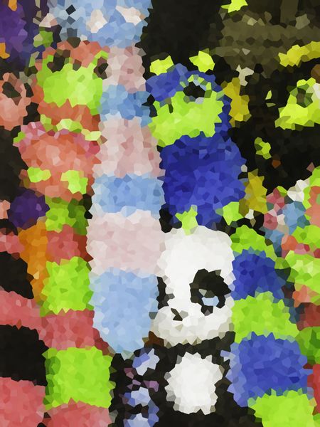 Crystallized abstract of stuffed toy prizes in a carnival booth