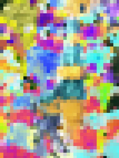 Multicolored mosaic abstract of stuffed prizes at a carnival