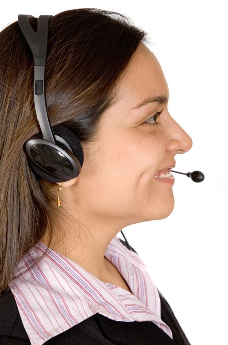Beautiful Business Customer Support Girl over a white background