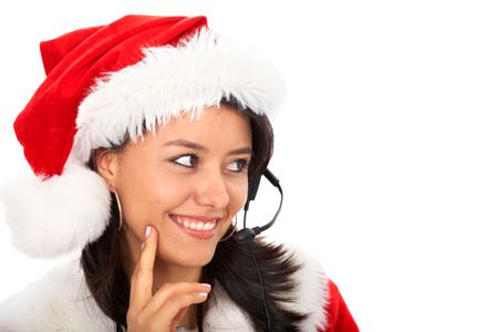 Customer Services christmas girl smiling - isolated over a white background