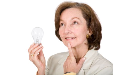 business woman thinking of ideas over a white background