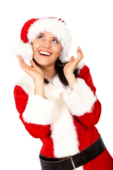 beautiful christmas girl portrait looking happy - isolated over a white background