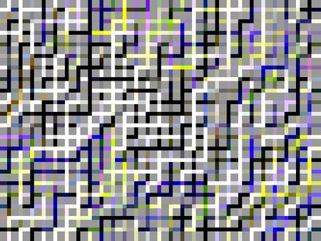 Decorative grid of multicolored interconnected lines on gray background