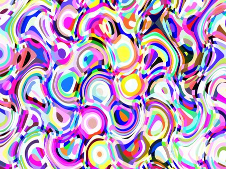 Psychedelic abstract with multicolored round and oval shapes