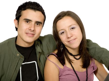 casual young couple over a white background