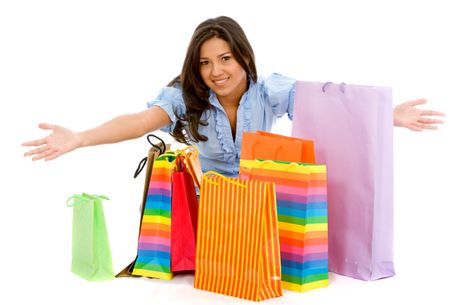 casual woman shopping isolated over a white background