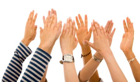 many hands of participation isolated over a white background