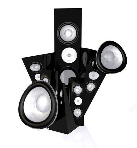 abstract speakers in black over a white background