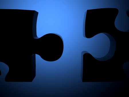 blue unassembled puzzle pieces with back lighting - 3d render silhouettes