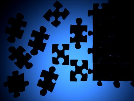 puzzle silhouette over a blue background - 3d render