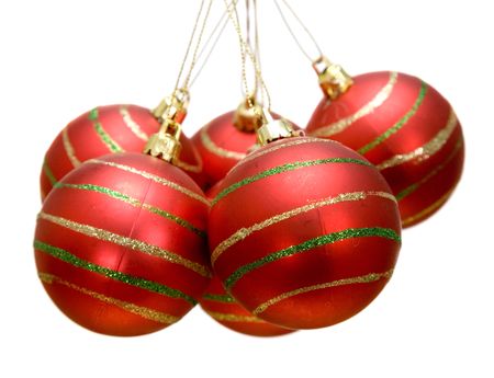 group of christmas balls over a white background