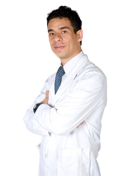 professional male doctor over a white background