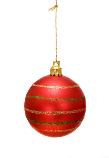 christmas bauble in red over a white background