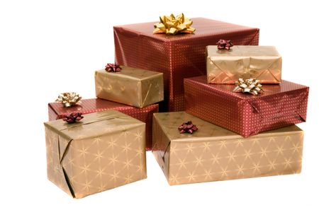 gifts over white in red and golden colours
