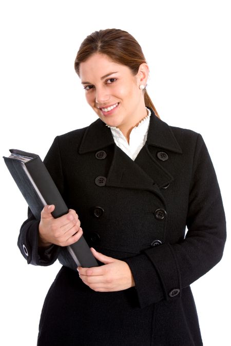 Business woman holding a portfolio isolated over a white background