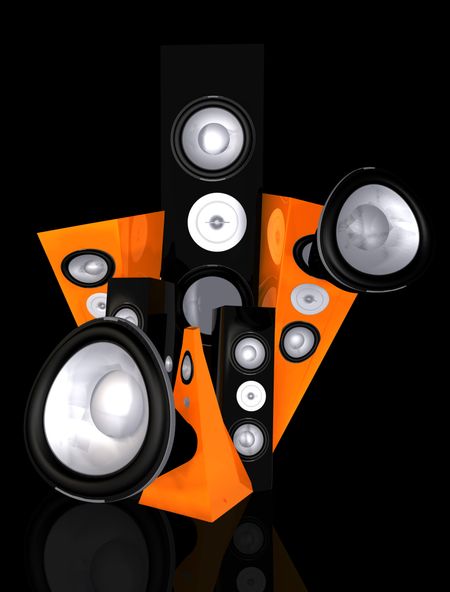 music and sound abstract illustration made in 3d - black